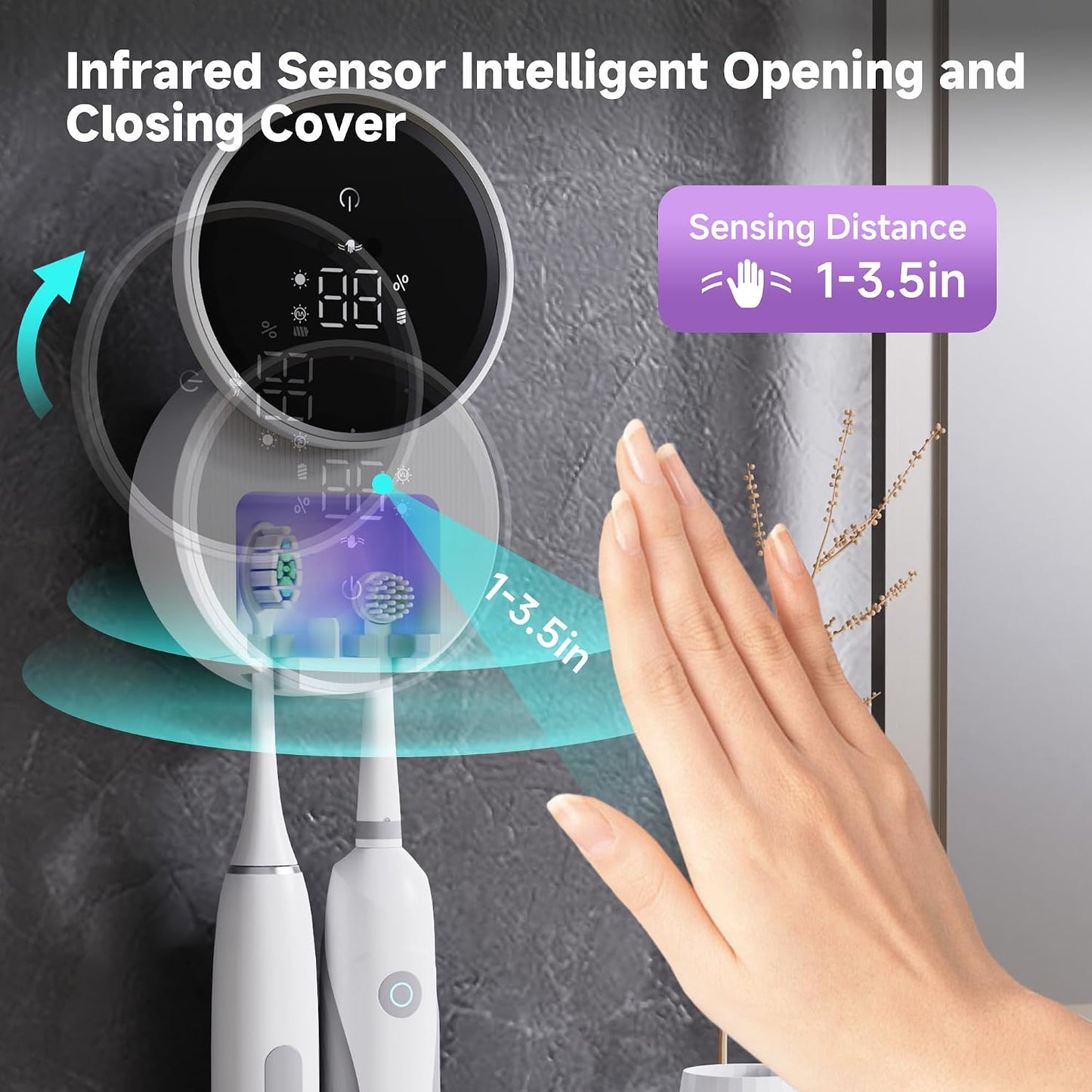 Toothbrush Holder and Cleaner Razor Holder and Dryer Auto Open/Close Cover Rechargeable Wall-Mounted Suitable for Most Toothbrushs