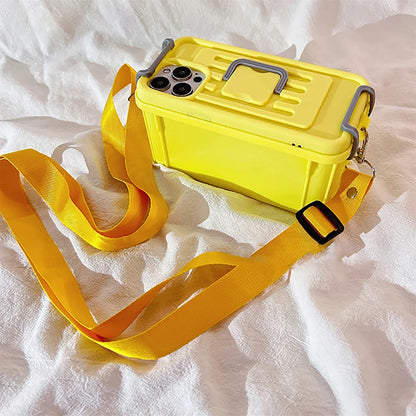 Hot Creative Storage Box Crossbody Lanyard Silicone Phone Shell for Iphone 11 12 13 14 15 Pro Max Funny Shockproof Soft Cover