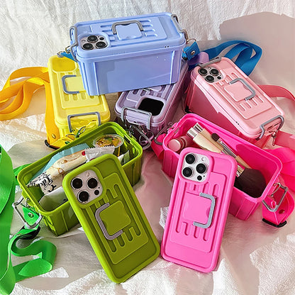 Hot Creative Storage Box Crossbody Lanyard Silicone Phone Shell for Iphone 11 12 13 14 15 Pro Max Funny Shockproof Soft Cover